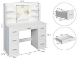 YESHOMY Vanity Desk with Mirror, Power Outlet and 10 Lights, Makeup Table with 7 Drawers, 3 Color Modes Available for Bedroom, Clear White YESHOMY