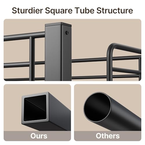 Gizoon Twin Loft Bed with Desk, Metal Loft Bed Frame with LED Lights & Charging Station, Storage Shelf, Pull-Out Keyboard, Ladder and Safety Guardrail, Space-Saving, No Box Spring Needed, Black Gizoon