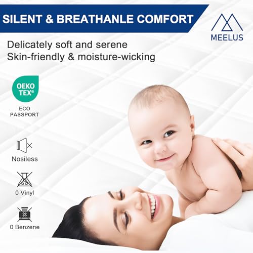 MEELUS Padded Full Mattress Protector, Breathable Waterproof Mattress Pad Cover Fitted Deep Pocket 8"-21", Soft Noiseless Mattress Cover Washable Cooling for Home Hotel Bedroom, White MEELUS