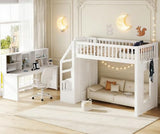 Bellemave Twin Loft Bed with Stairs and Movable Desk and Shelves, Wood Loft Bed with Storage Stairs for Kids, Teens, Adults, White Bellemave