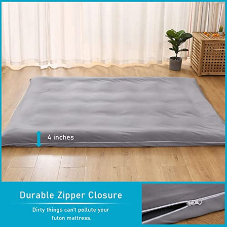 YOCOVER Japanese Floor Futon Mattress Cover Full Queen Twin King Size, Foldable Meditation Camping Sleeping Pad Dust Cover for Floor Guest Room (Black,King:78.7x86in) YOCOVER