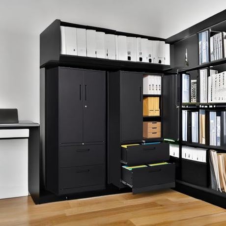 STANI 2 Drawer Lateral File Cabinet - Metal Storage Cabinet with Locking Drawers for Letter/A4 Size Files (Black) STANI