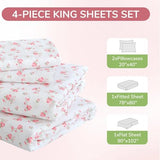 MUXHOMO King Size 4 Piece Sheet Set, Soft Breathable Bed Sheet Set for Bedroom with Deep Pocket Up to 16", Wrinkle-Free & Cooling Bedding for Oeko-TEX Certified - Blossoms Pink MUXHOMO