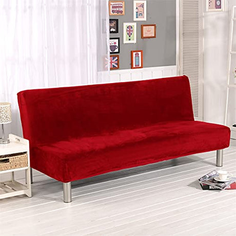 Thick Plush Futon Cover Stretch Armless Sofa Bed Slipcover Soft Couch Sofa Cover Futon Slipcover (Red) Sokamore