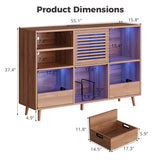 IRONCK Mid Century Modern Record Player Stand, Holds 1000+ Vinyl Records with 2 Drawers, Large Turntable Stand with Charging Station & LED Light, Suitable for Living Room & Entertainment Room, Brown IRONCK
