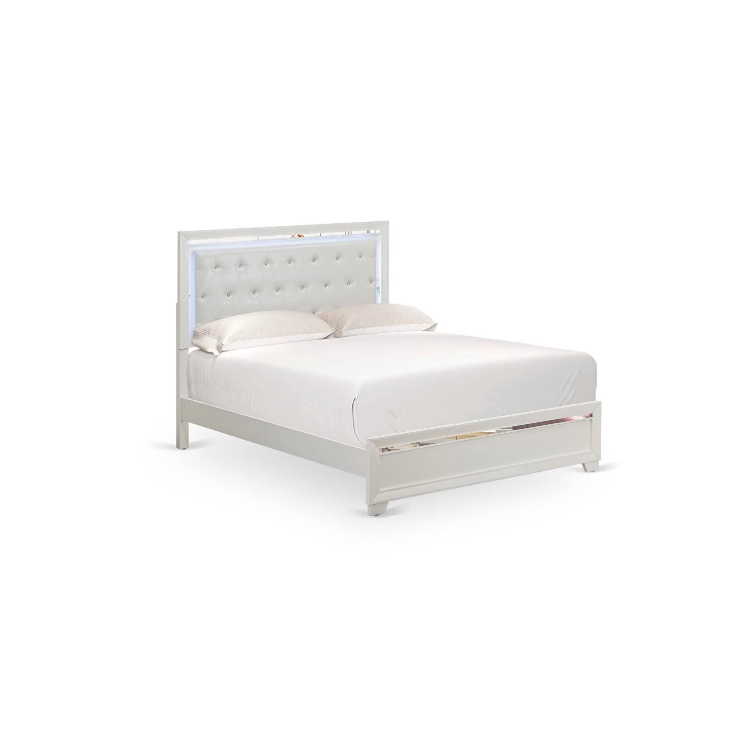 Pandora White Queen Bed Frame with Adjustable LED Headboard by East West Furniture - WoodArtSupply