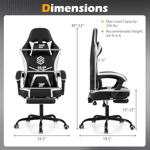 Giantex Gaming Chair, Height Adjustable Computer Desk Chair with Headrest, Lumbar Support, Linkage Armrests, Reclining Backrest & Footrest, Ergonomic Office Chair, Video Game Chair (Black) Giantex