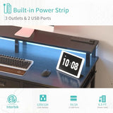 Lufeiya Gaming Desk with Led Lights and Power Outlets, 47 Inch Home Office Desk with Monitor Stand & Shelves, Writing Study Computer Desks with Fabric Drawers for Bedroom, Black Lufeiya