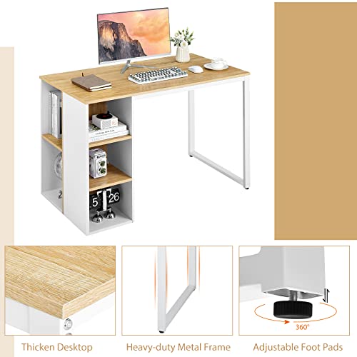 Tangkula Computer Desk with Storage Shelves, Home Office Desk with 5 Side Shelves & Metal Frame, Space Saving Laptop PC Desk, Writing Study Desk, Modern Vanity Desk for Bedroom (Natural) Tangkula