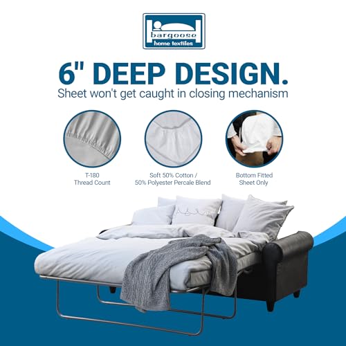 Sleeper Sofa Sheet, Trifold Mattress, Queen Size Sofa Bed Sheet 59" x 72" x 6", Fits 6" Futon Bed, Percale Cotton/Poly Blend, for 6 inch Mattress, Made in The USA BARGOOSE HOME TEXTILES, INC.