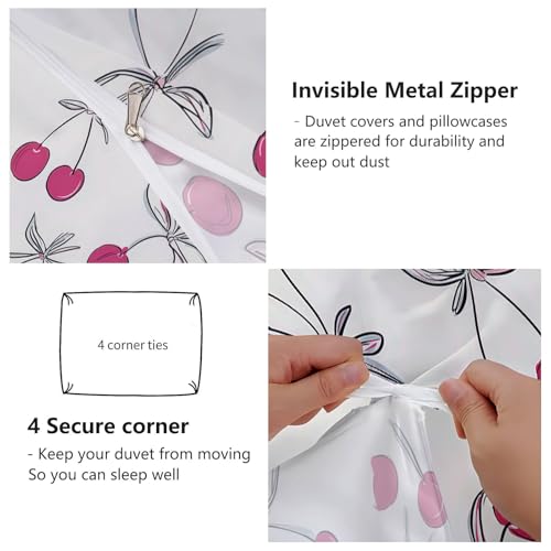 3-Piece Double-Sided Printed Duvet Cover Set Single – Soft Microfiber Bedding with Minimalist Cherry Romantic Design with Zipper Closure,Includes 1 Duvet Cover + 2 Pillowcases Light Color Generic