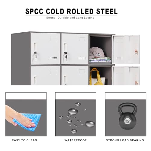 FURSTEL Student Locker Organizer, Multi-Door Steel Locker, Small Locking Cabinet Storage Organizer, Office File Cabinet, Home Locker, Gym Locker, Metal Storage Locker (9 Door, Grey & White) FURSTEL