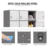 FURSTEL Student Locker Organizer, Multi-Door Steel Locker, Small Locking Cabinet Storage Organizer, Office File Cabinet, Home Locker, Gym Locker, Metal Storage Locker (9 Door, Grey & White) FURSTEL