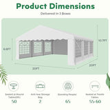 EROMMY 20x20ft Party Tent, Heavy Duty Large Wedding Canopy Outdoor Carport with 6 Removable Sidewalls, 2 Roll-up Doors, 2 Storage Bags, Gazebo Shelter Tent for Party Event Commercials, White EROMMY