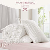 Intelligent Design Twin Comforter Set Ruched Shabby Chic Comforters for Twin Size Bed, All Season Lightweight Comforter Twin, French Country Bedding Set, Sham, Ella, Twin/Twin XL, White, 2 Piece Intelligent Design