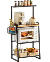 Anniper Bakers Rack with Foldable Basket, Large 4 Tiers Coffee Bar Station, Kitchen Microwave Stand with Storage, Metal Shelf Rack for Living Room, Office, Garage (Rustic Brown)