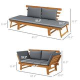 Outsunny Grey Wooden Garden Bench with Cushions and Adjustable Armrests for Outdoor Spaces Outsunny