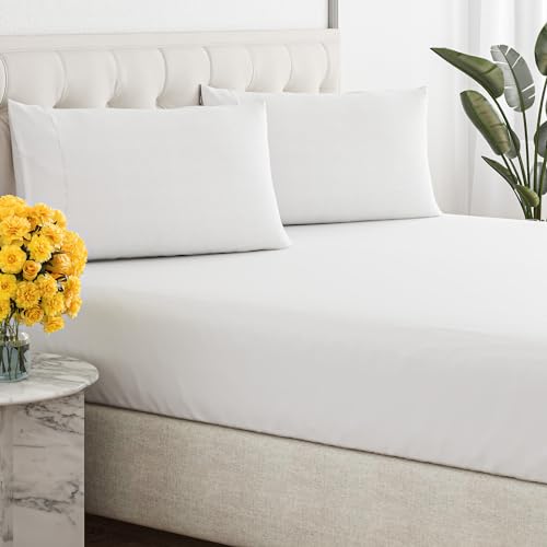 Sleepy Town Queen Size Bed Sheets - 3 Piece - NO Flat Sheet Included - Queen Sheet Set - Soft, Comfy & Cooling - Easy Care - Wrinkle & Fade Resistant - Brushed Microfiber - Deep Pocket Sheets (White) Sleepy Town