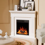 ZAFRO 43 Inch Corner Fireplace TV Stand with Mantel - Electric Fireplace Heater, Wooden Entertainment Center, Adjustable LED Flame, White ZAFRO