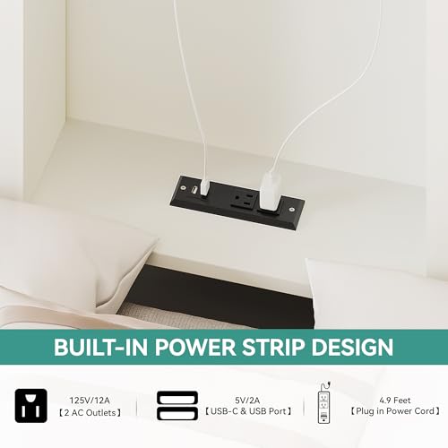 YITAHOME Queen Farmhouse Bed Frame,49.14" Tall Headboard with Storage and Bookcase Led Light & Charging Station, Sliding Barn Door, Wooden Platform Bed Frame, No Box Spring Needed, White YITAHOME