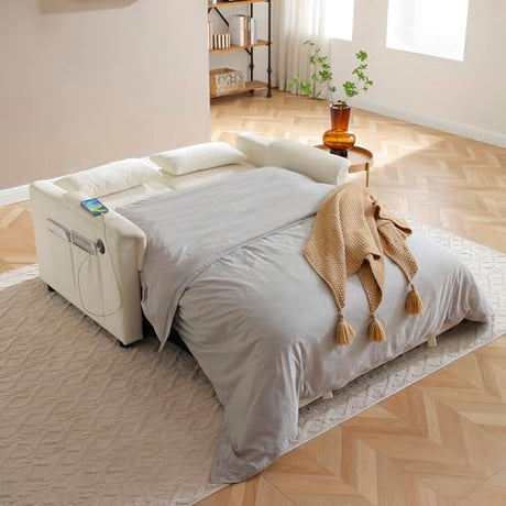 Convertible Loveseat Pull Out Sleeper Sofabed Futon Loveseat Lounge Couch for Living Room 3 in 1 Multi-Functional Pullout Sofa Bed with Reclining Backrest , USB Ports and Side Pockets for Home Office Eafurn