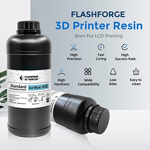 FLASHFORGE 3D Printer Resin, LCD UV-Fast-Curing Resin 405nm Standard Photopolymer Resin for LCD 3D Printing with High Precision Printing, Low Odor (Ice Blue, 1000G)