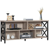 Yaheetech 4 Pieces Living Room Table Sets - Includes TV Stand with Storage for 65 in TV, Lift-top Coffee Table with Baskets, 2 Set End Side Table for Home, Gray Yaheetech