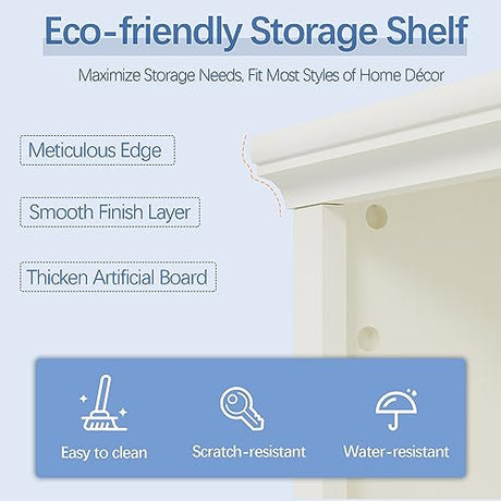 5-Shelf Tall Bookcase in White – Spacious Wooden Bookshelves for Home Office, Living Room, and Bedroom blini