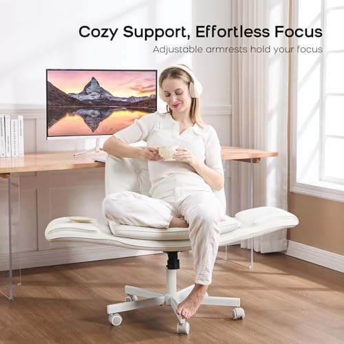 amseatec Criss Cross Chair with Armrests & Wheels, PU Leather Vanity Chair, Comfortable Adjustable Swivel Computer Office Desk Chairs for Home, Make Up, Bed Room (White) amseatec