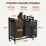 Sweetcrispy Laundry Hamper with 2 Pull-Out Removable Sorter Bags 2 × 13.1Gal (99L) Capacity, Movable Wheels, Freestanding Clothes Basket Organizer in Bathroom, Rustic Brown and Black Sweetcrispy