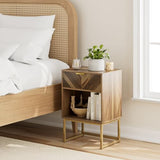 Masupu Nightstand,Modern Night Stand Boho Farmhouse Wood Bedside Table with Storage Drawer Side End Table for Bedroom,Living Room,Office,Walnut Brown Masupu