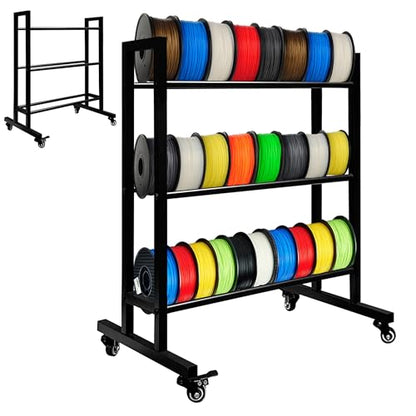 Koretech Filament Storage, 3D Printer Filament Storage Rack, Rolling Filament Spool Holders Racks with Wheels, Heavy Duty Metal 3 Tier Shelf for PLA/ABS/TPU/Nylon, Filaments Organzied for 3D Printing