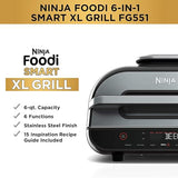 Ninja Indoor Grill, Foodi Smart XL 6-in-1 Indoor Grill with Air Fry, Roast, Bake, Broil & Dehydrate, Smart Thermometer, Black/Silver, FG551 Ninja