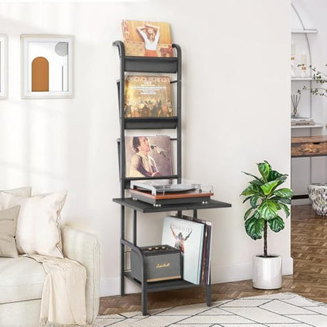 Record Player Stand with Vinyl Storage for up to 200 Albums, Turntable Stand with Record Holder Display Shelf Tewinko