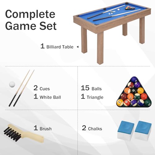 4.5FT Billiard Table, Mini Pool Table for Kids and Adults, Indoor & Outdoor Game Table Set includes 2 Cue Sticks, 16 Balls, Triangle, Chalk for Game Room Family - WoodArtSupply