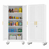 Tokawa 71’’H Metal Garage Storage Cabinet with Wheels, Metal Storage Cabinet with Louvered Doors, Rolling Tool Cabinet with Adjustable Shelves, Large Utility Cabinet for Office,Garage,Kitchen（White） Tokawa