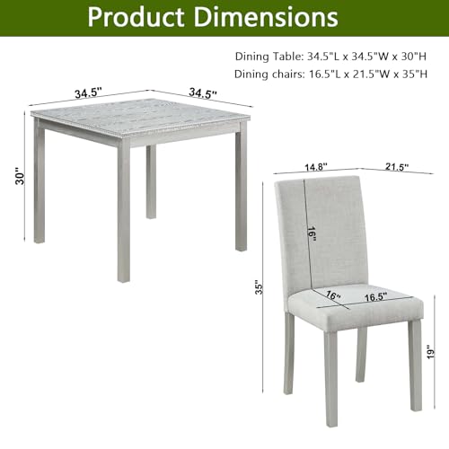 Ball & Cast 5 Piece Dining Table Set,Kitchen Table Set for 4 W/ 34.5" Square Wooden Dining Table,Living Room Furniture W/ 4 Upholstered Chairs,for Dining Room,Kitchen,Restaurant,Silver Gray Ball & Cast