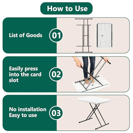 MAKE CHANGES Folding Table 30 Inch - Small Desk Adjustable Height TV Tray for Laptop, Couch, Camping - Heavy Duty Utility Foldable Table for Small Spaces, No Assembly Required, White Granite MAKE CHANGES