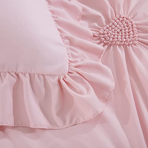 ROYALAY Pink Bedding Kids Comforter Sets for Girls Ruffle Bedding Set Full/Queen Size with 2 Pillow Shams, Blush Pinch Pleat Comforter for All Season (Pink, Full-81"x86") ROYALAY