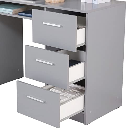 Madesa Computer Desk with 3 Drawers, 1 Door and 1 Storage Shelf, Wood Writing Home Office Workstation, Office Desk with Drawers - 30” H x 18” D x 53” W - Grey Madesa