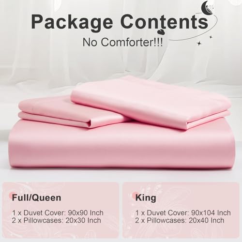 VACVELT 3PCS Cooling Duvet Cover Full/Queen Size, 60% Tencel Lyocell + 40% Cotton Comforter Cover Set for Hot Sleeper, Moisture Wicking & Silky, Hotel Bedding Set, Soft & Breathable, Blush Pink VACVELT