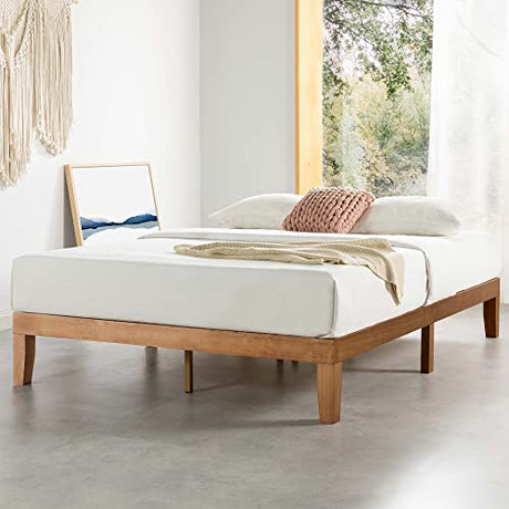 Mellow Naturalista Classic 12 Inch Solid Wood Platform Bed with Wooden Slats, Cal King, Natural Pine Mellow