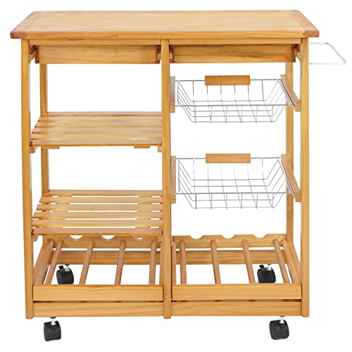 Nova Microdermabrasion Rolling Kitchen Island with Storage and Utility Wood Tabletop, Wood Mobile Kitchen Island Serving Cart on Wheels with Towel Rack for Home, Dining Room, Restaurant - WoodArtSupply