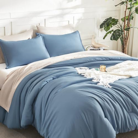 Litanika King Comforter Set Grayish Blue, 3 Pieces Lightweight Solid Bedding Comforter Set, All Season Fluffy Bed Set (104x90In Comforter & 2 Pillowcases) Litanika