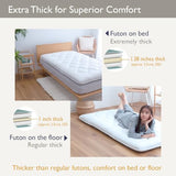 TEIJIN Japanese Futon Mattress, 100% Polyester, Foldable & Portable Floor Lounger Bed, Roll Up Sleeping Pad, Shikibuton, (Extremely Thick, Queen (U.S. Standard)), White TEIJIN
