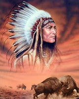 Diamond Art Painting Indian Chief and Fighting Buffalo Native American Kit for Adults Full Round Drill Diamond Art Painting by Number Kits Gem Art Wall Home Decor(11.8 x15.8inch) WoodArtSupply