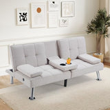 HAOMARKETS Futon Sofa Bed with USB Charging Port, Convertible Futon Couch with 2 Cup Holders,Modern Folding Loveseat Sleeper Couches for Small Spaces, Living Room, White HAOMARKETS