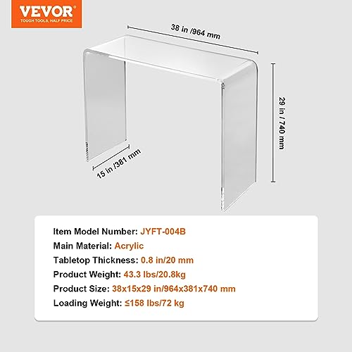 VEVOR Clear Acrylic Console Table, Sleek Transparent Acrylic End Table, Versatile Acrylic Side Table 37.95x15x29.13 inch, Ideal for Entryway, Lounge, or Dining Area VEVOR