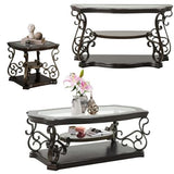 3 Piece Living Room Table Set,Glass Coffee Table with End Table Console Table,Coffee Table Set with Glass Top and Metal Frame for Home Office, Faux Marble Shelf Retro Centre Table and End Table Set Henf