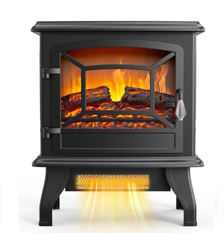 ROVSUN Electric Fireplace Stove, 20''H Freestanding Electric Space Heater with Temperature Adjustable, Realistic Flame Effect & Overheat Protectio for Indoor Bedroom Dorm Office Use, 1400W ROVSUN